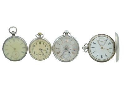 Lot 202 - Two silver-cased key wind pocket watches and a Roamer nickel cased crown wind pocket watch.