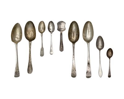 Lot 168 - A selection of four Georgian table spoons and five other spoons.