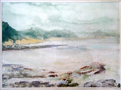 Lot 129 - A mixed media seascape, indistinctly signed,...