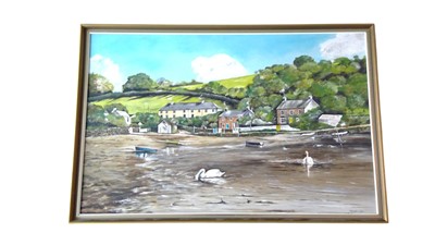 Lot 75 - Cornish village, signed GROSVENOR CORIN, oil...