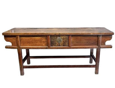 Lot 1013 - A Chinese stained pine side table/cabinet.