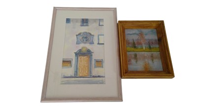 Lot 120 - Door watercolour signed PJD and a small oil on...