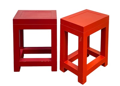 Lot 1090 - Two modern red painted occasional tables or stands.