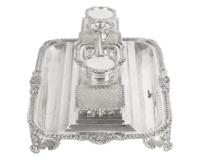 Lot An impressive and large Victorian silver inkstand by Charles Stuart Harris.