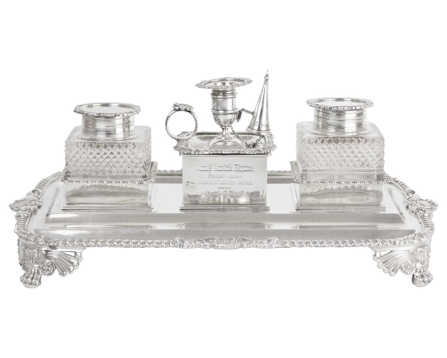 Lot An impressive and large Victorian silver inkstand by Charles Stuart Harris.