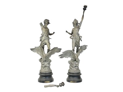 Lot 579 - A pair of spelter figural lamps.