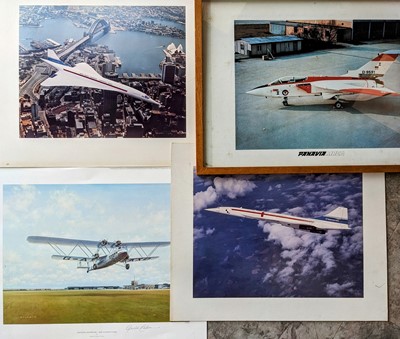 Lot 9 - Aviation prints, two framed, 40x31cm. Five in...