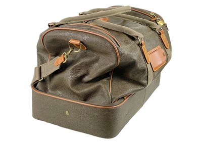 Lot 351 - MULBERRY - A Scotchgrain holdall in two sections with rolling wheels.