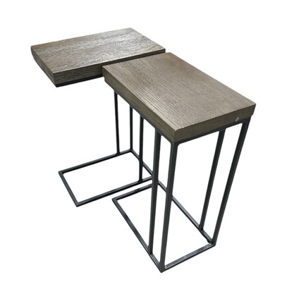 Lot 157 - A pair of modern wood and steel side tables,...