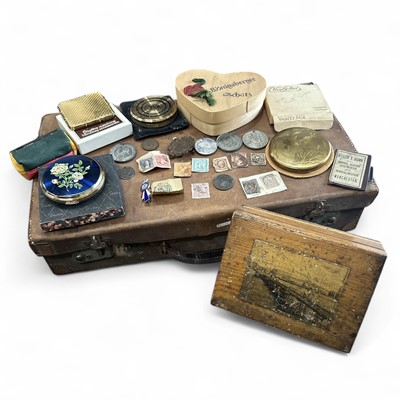 Lot 163 - A leather case containing a Tunbridge ware...