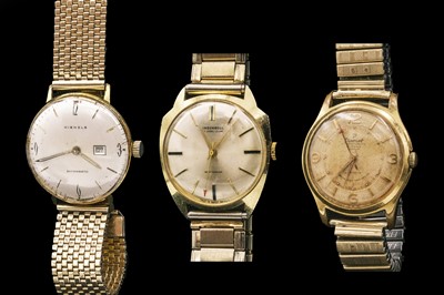 Lot 210 - Three gold plated gents wristwatches on bracelets