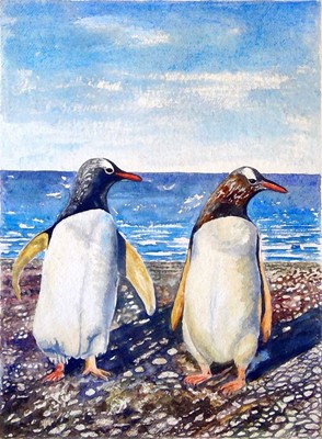 Lot 81 - Hilary K SOWDEN, Penguin Pals, watercolour,...