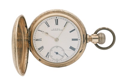 Lot 22 - WALTHAM WATCH CO. - A 'Hillside' gold-plated full hunter crown wind lever pocket watch.