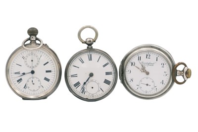 Lot 214 - A selection of three silver-cased pocket watches for repairs or spares.