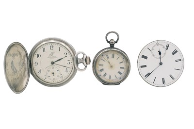 Lot 215 - Two 0.935 silver cased pocket watches and a lever movement signed John Hewitt & Son London.