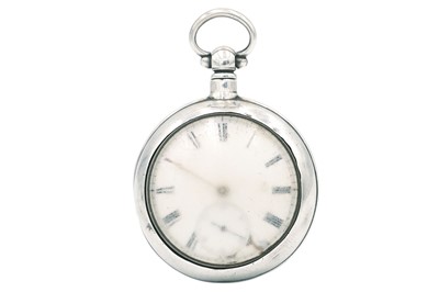 Lot 25 - A Georgian style silver pair cased key wind pocket watch.