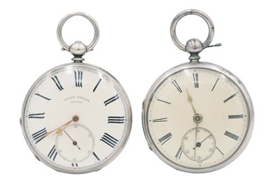 Lot 15 - Two silver cased key wind lever pocket watches.