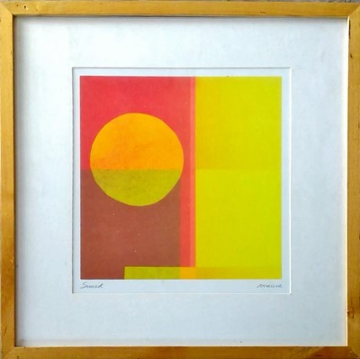 Lot 122 - An Ikea abstract 'Sunset' signed print, 48cm...