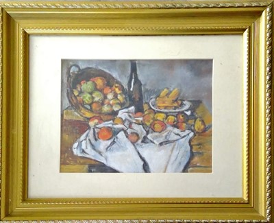 Lot 125 - Still life, apples with bottle, pastel on...