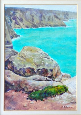 Lot 77 - Rugged Cornish coastline, signed BR Hodgkins,...