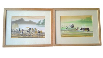 Lot 75 - Two Vietnamese paintings on silk, water...