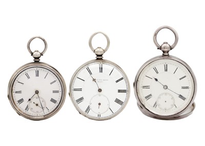 Lot 219 - A selection of three silver cased key-wind lever pocket watches for repair or spares.