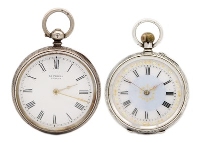 Lot 17 - Two 0.935 silver cased Swiss cylinder fob watches.