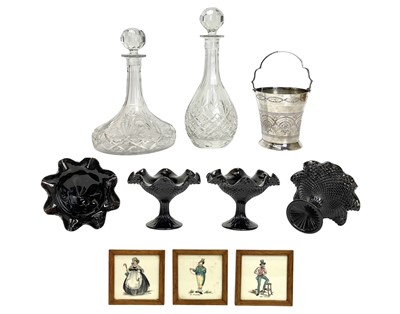 Lot 376 - Four pressed jet black glass comports.