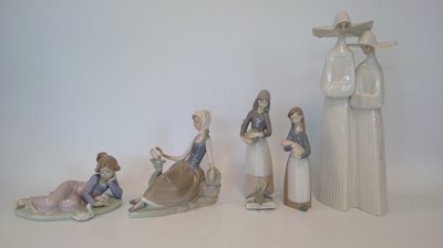 Lot 53 - Four Lladro figures and one other, the nuns...