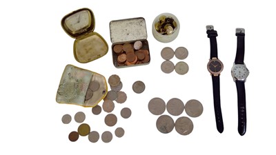 Lot 114 - Coinage with a Shatz clock, two wristwatches...