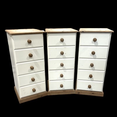 Lot 144 - Three painted pine five-drawer chests. 42cm...