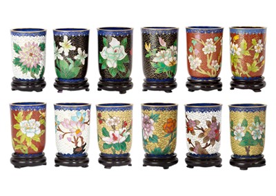 Lot 168 - Twelve Chinese cloisonne tumblers, each with...