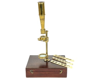 Lot 232 - A Cary, London brass pocket or travelling compound microscope.