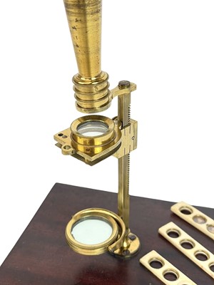 Lot 232 - A Cary, London brass pocket or travelling compound microscope.