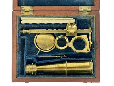 Lot 232 - A Cary, London brass pocket or travelling compound microscope.