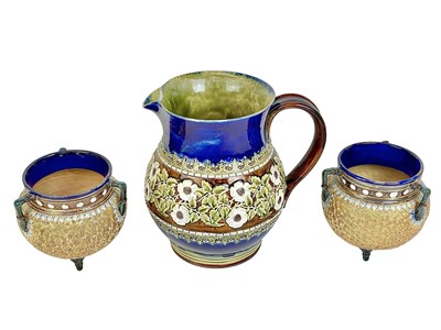 Lot 366 - A pair of Royal Doulton stoneware cauldron vases.