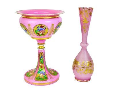 Lot 441 - A Continental pink overlay glass vase.