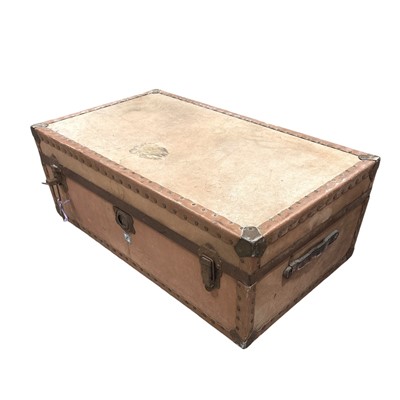 Lot 199 - A metal-edged wood and canvas trunk, 91cm wide,...