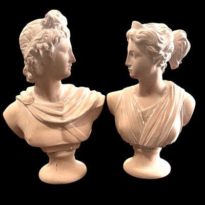 Lot 217 - Neoclassical terracotta busts of Apollo and...