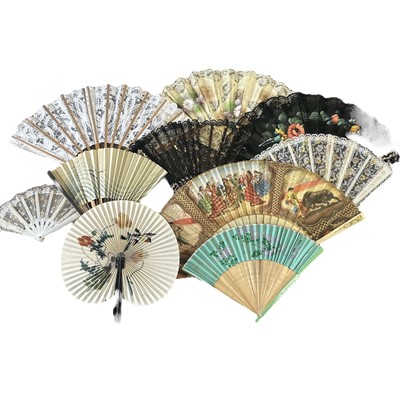 Lot 218 - Ten fans of various sizes, the largest being...