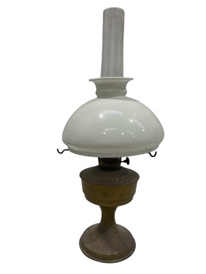 Lot 240 - A Vintage Oil Lamp with Milk Glass Shade and...