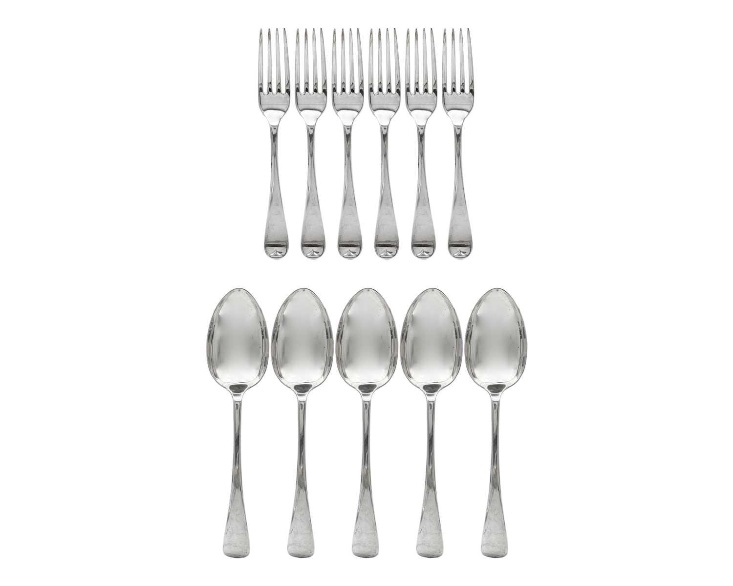 Lot 31 - A set of six OE pattern table forks and five table spoons by Cooper Brothers & Sons Ltd.
