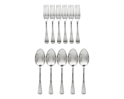 Lot 31 - A set of six OE pattern table forks and five table spoons by Cooper Brothers & Sons Ltd.