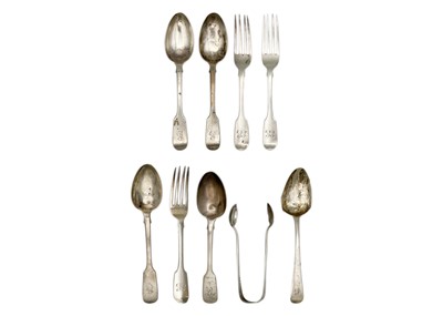 Lot 130 - A selection of antique silver flatware.