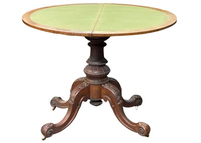 Lot 642 - A Victorian burr walnut and inlaid half round card table.