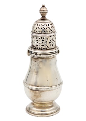 Lot 65 - A George V heavy silver baluster sugar caster by Vander & Hedges.