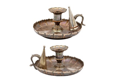 Lot 230 - A pair of Old Sheffield Plated chamber sticks by Matthew Boulton.