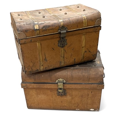 Lot 55 - Two metal trunks the largest being 65cm wide,...