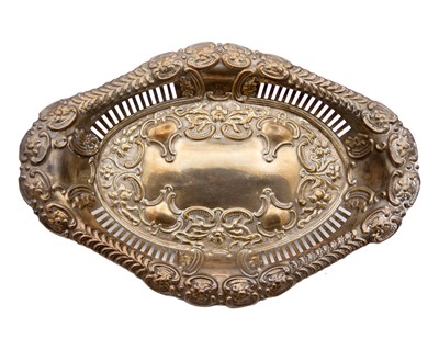 Lot 87 - An Edwardian silver embossed and pierced oblong bread basket by William Devenport.