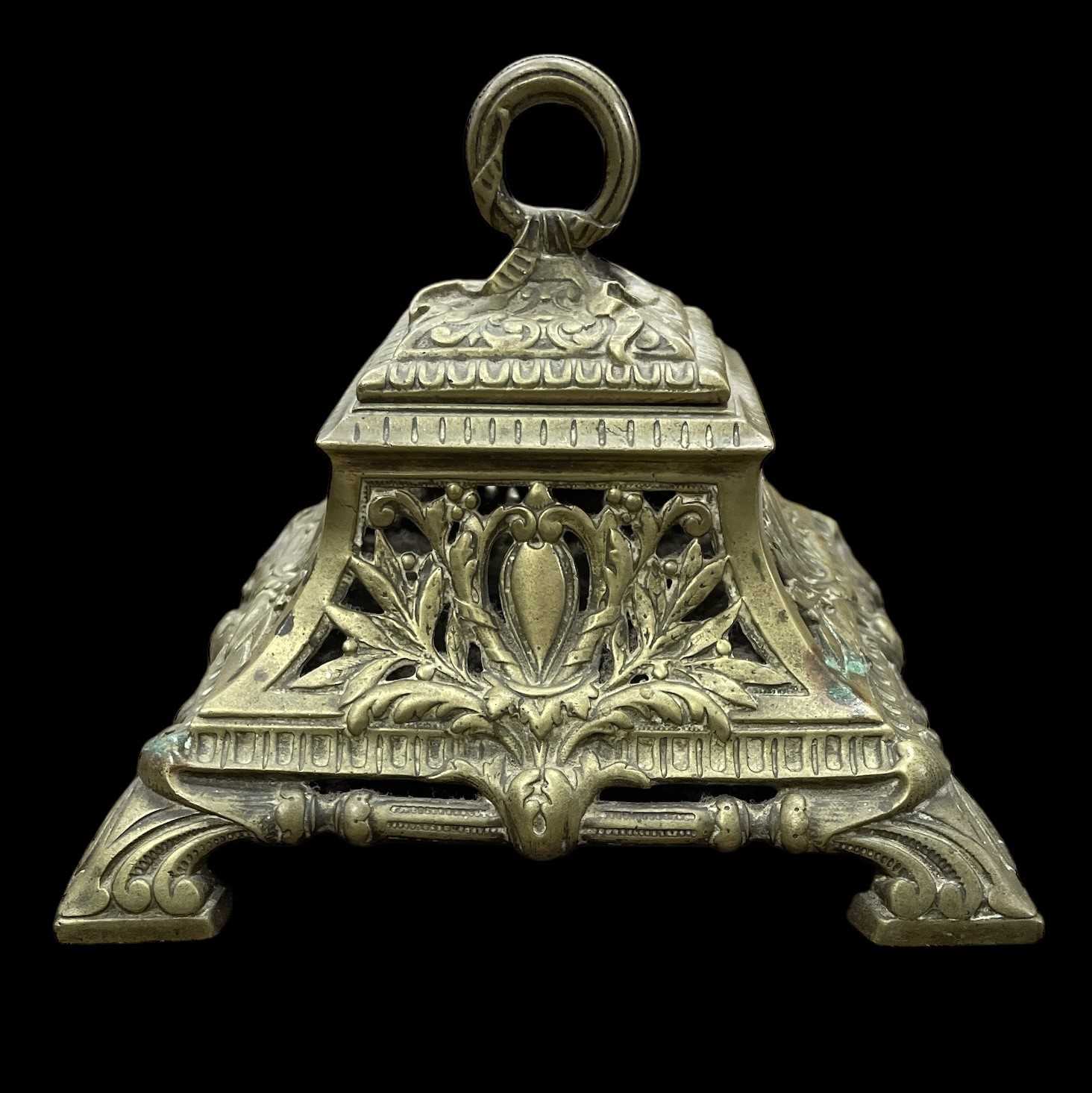 Lot 103 - A Victorian brass ink well 16x16x12cm.